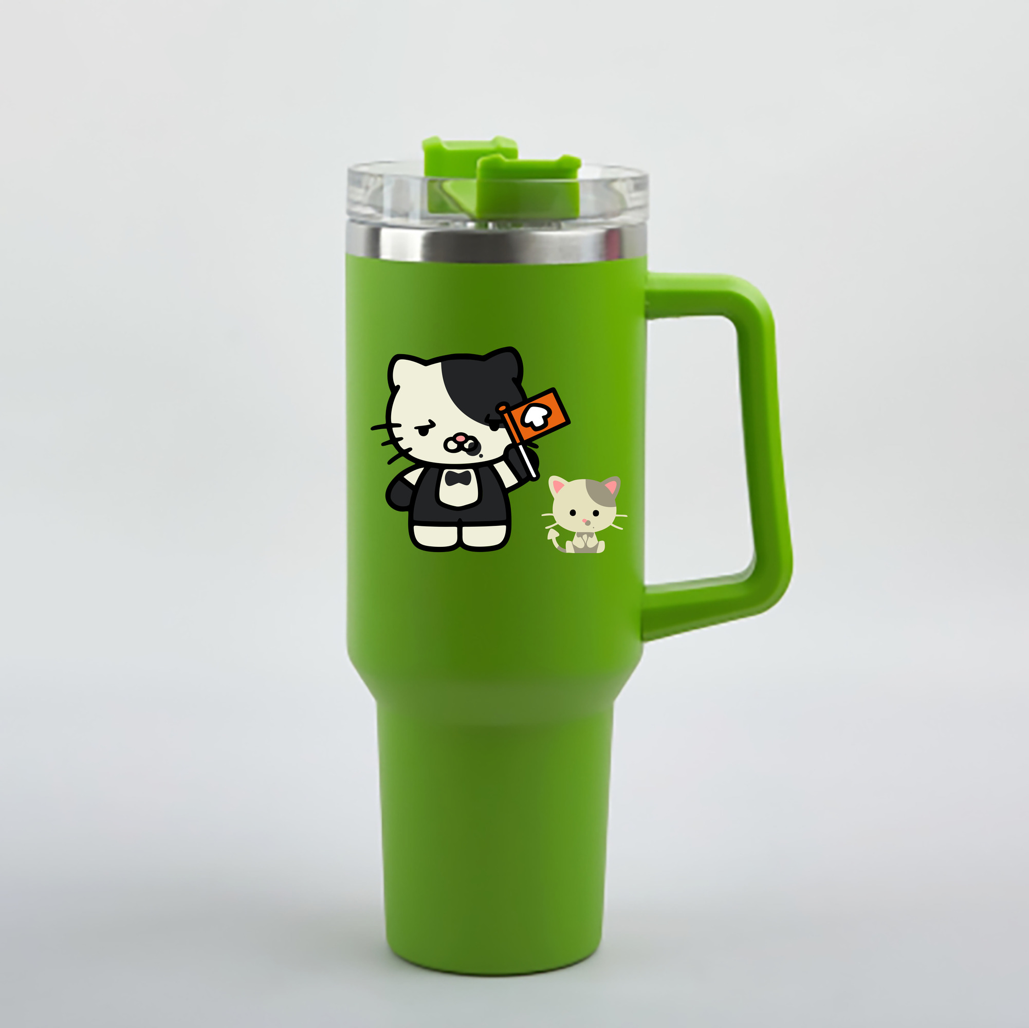 （画像用） Hello Kitty ハローキティ 1200mL車用タンブラー - クリスタルステッカー（プラスチックストロー付き）